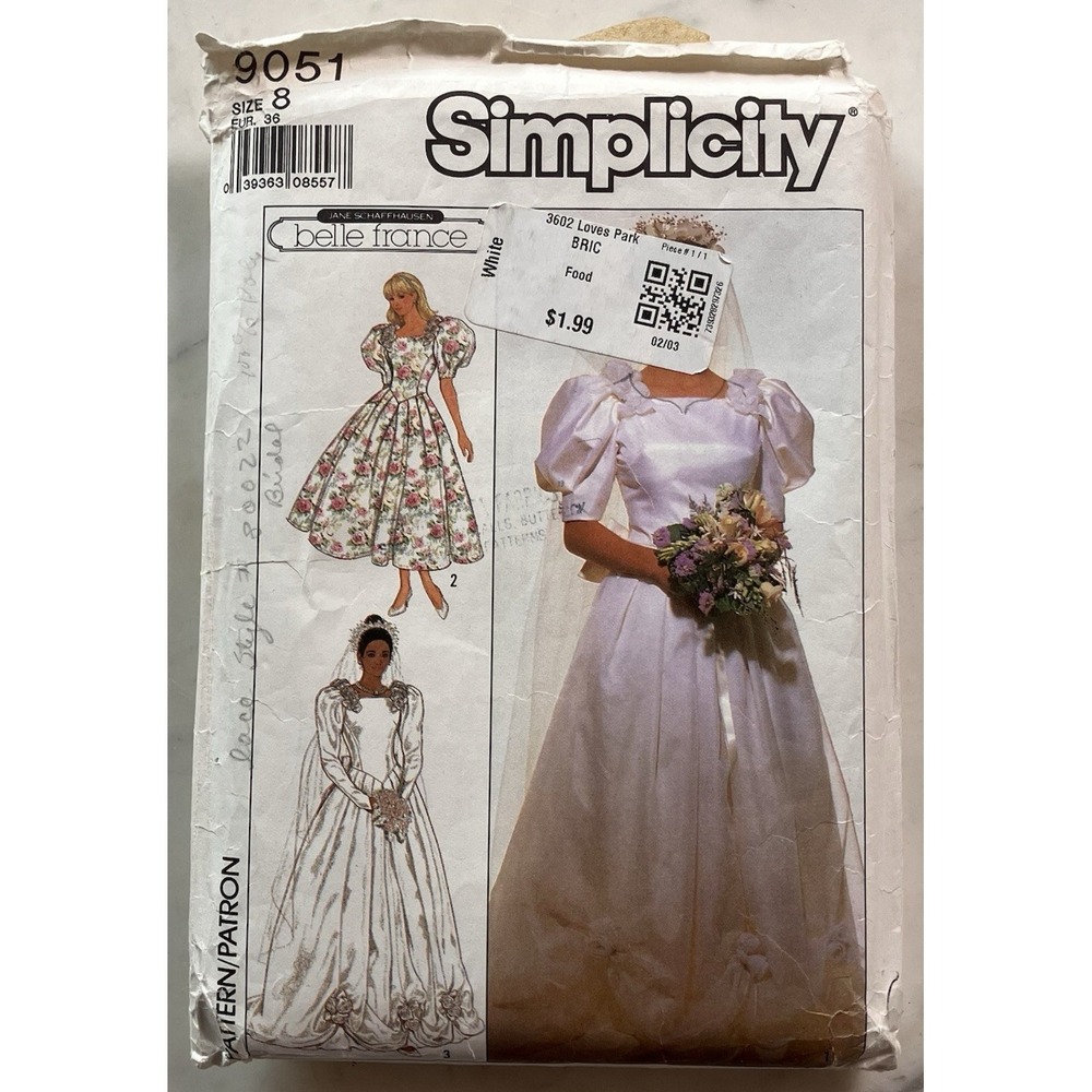 Simplicity 9051 Sewing Pattern Belle France Size‎ 8 Brides Bridesmaids Dress